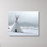 Teepee en huella de arte de lienzo de nieve