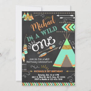 Teepee Wild One boy 1ª invitación para el cumpleañ