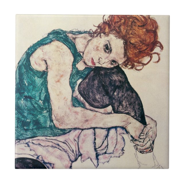 Teja asentada Schiele de la mujer de Egon (Frente)