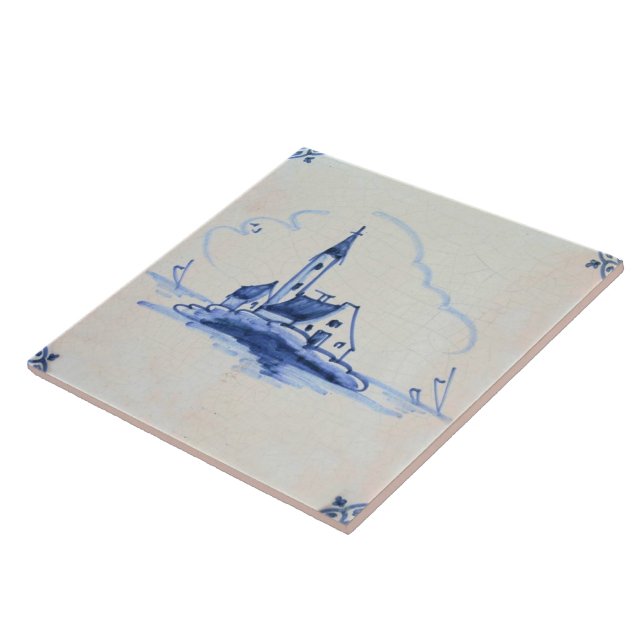 Teja azul anticuaria clásica de Delft - iglesia (Lado)