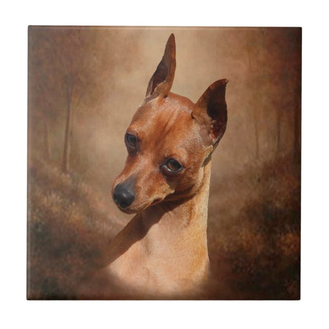Teja de cerámica de la foto del Pinscher miniatura (Frente)