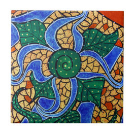 Teja de cerámica del arte de la flor azul