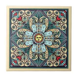 Teja de cerámica del arte de la mandala de Sun de