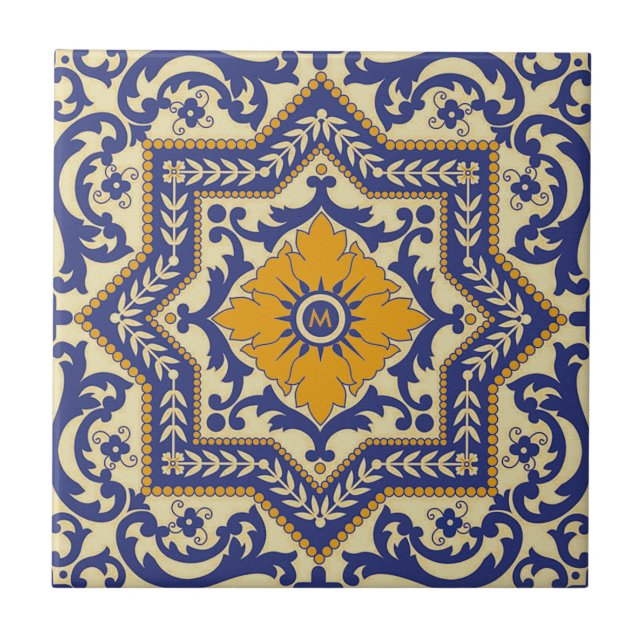 Teja de cerámica del azul del estilo de Azulejo (Frente)