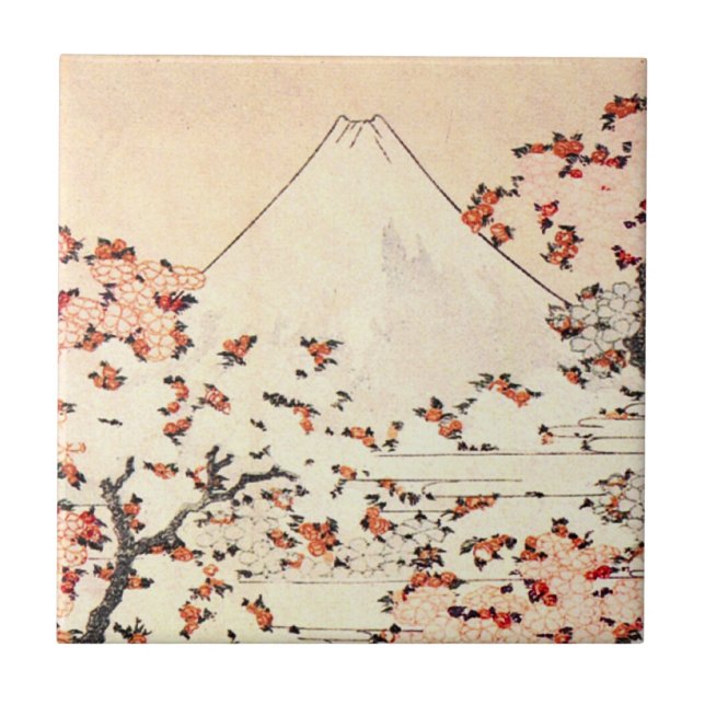 Teja de las flores de cerezo de Hokusai el monte (Frente)