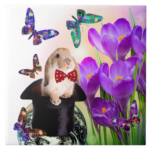 Teja decorativa del diseño del conejito de pascua (Frente)