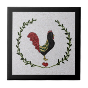 Teja decorativa del gallo del arte popular y de la