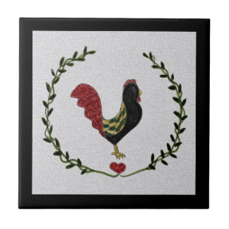 Teja decorativa del gallo del arte popular y de la