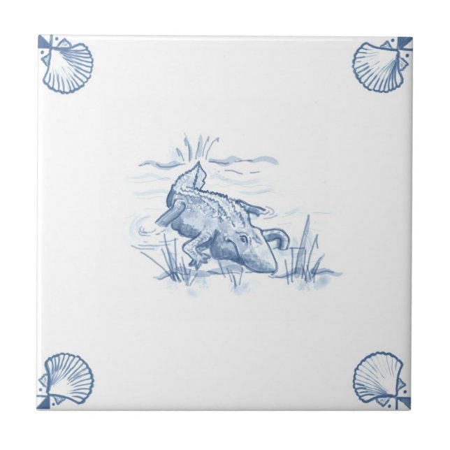 Teja del cocodrilo de Delft con las esquinas de (Frente)