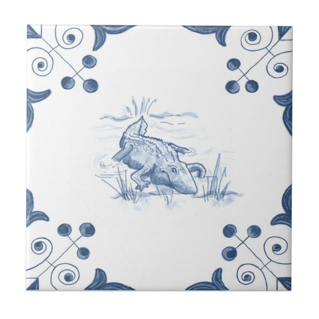 Teja del cocodrilo de Delft con las esquinas de la (Frente)