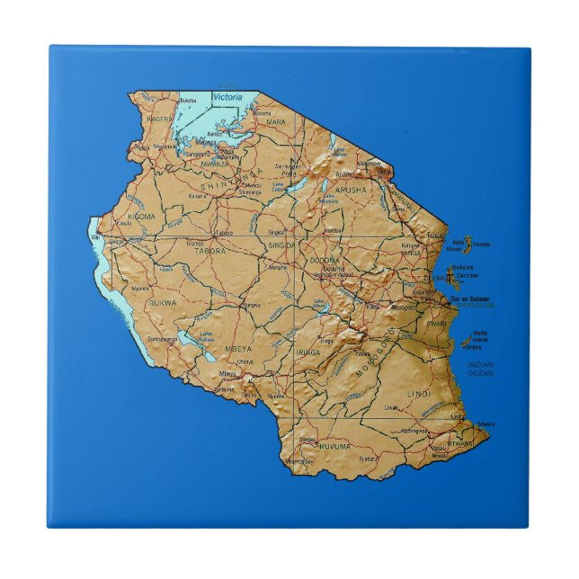 Teja del mapa de Tanzania (Frente)