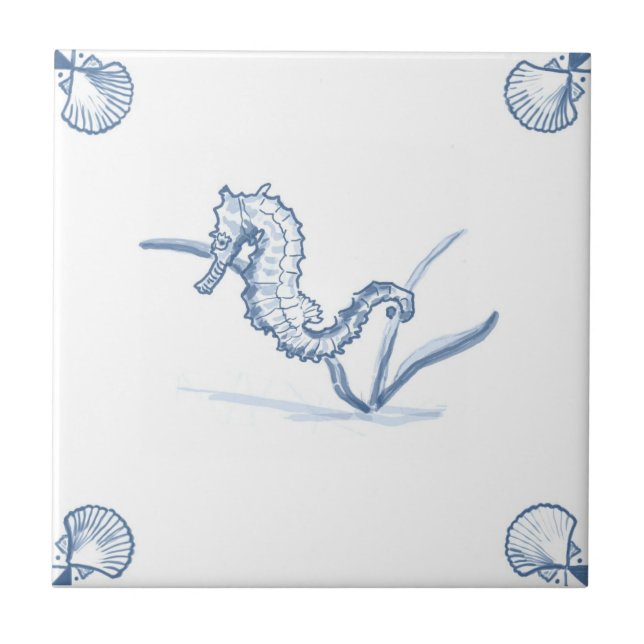 Teja del Seahorse de Delft con las esquinas de (Frente)