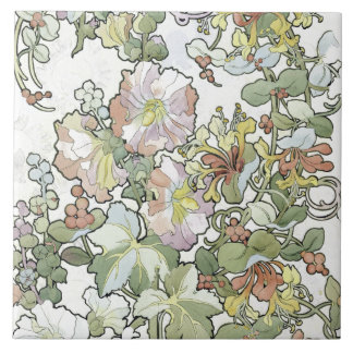 Teja floral de los Hollyhocks de Nouveau del arte
