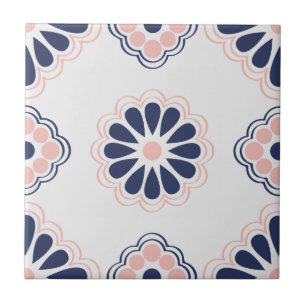 Teja floral geométrica del azul, rosada y blanca
