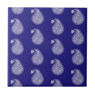 Teja persa Paisley - blanco en azules añiles