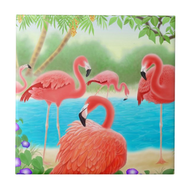 Teja rosada tropical de los pájaros del flamenco (Frente)