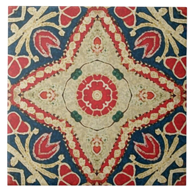 tejas del Batik-estilo, estampado de flores, rojo, (Frente)