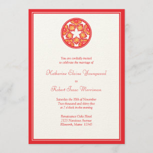 Tejas florales rojas que casan la invitación