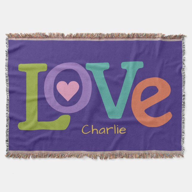 Tejida Amor colorido nombre personalizado lanzar manta (Anverso)