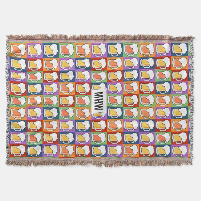 Tejida BEER Pop Art personalizado monograma lanzar manta (Anverso)