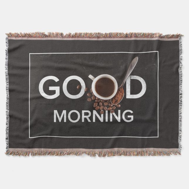 Tejida Buenos días manta de lanzamiento de café (Anverso)