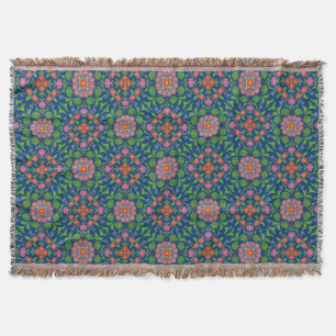 Tejida Chic Floral Rangoli en Manta Térmica Azul Profundo