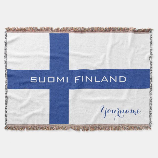 Tejida Manta de encargo del tiro de la bandera finlandesa (Anverso)