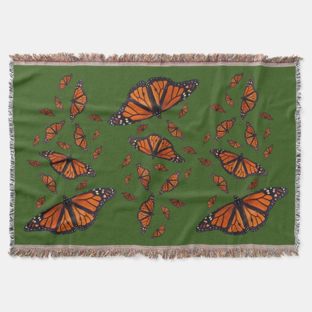 Tejida Manta de Mariposa Monarca (Verde Oscuro) (Anverso)