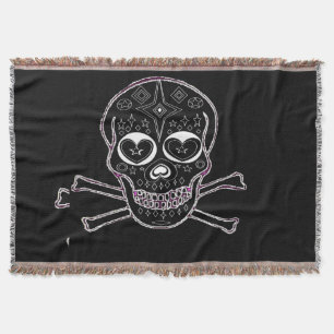 Tejida manta de tiro blanco y negro del candyskull