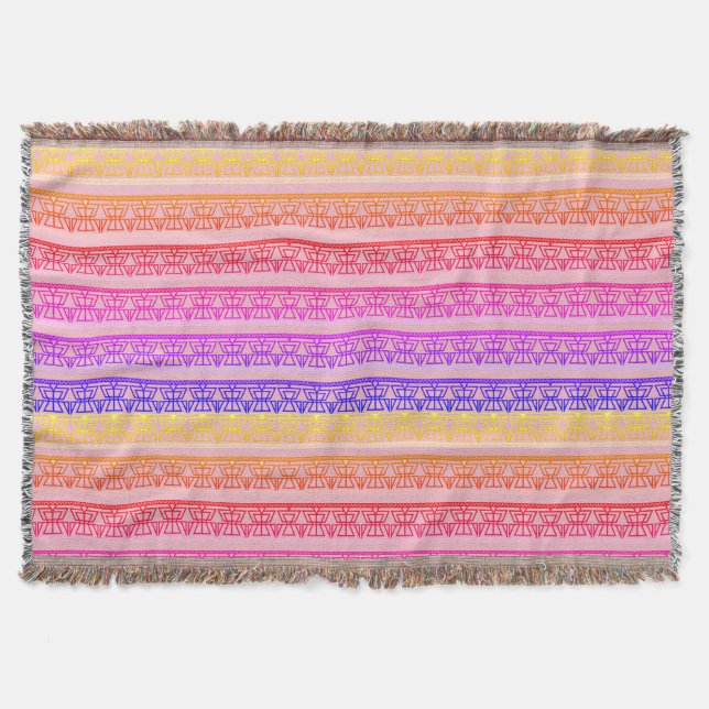 Tejida Manta tribal con rayas ombré de arcoíris (Anverso)