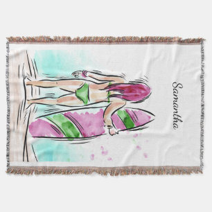 Tejida Surfer Chica nombre personalizado lanzar manta