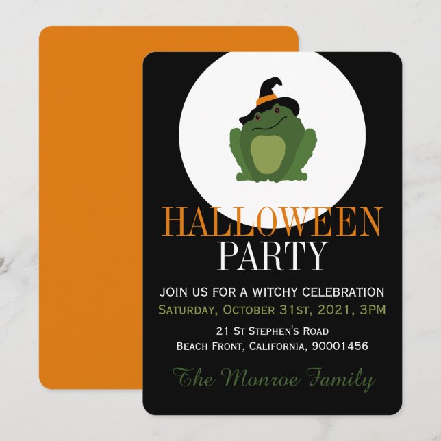 Tejido de bruja, invitación a fiesta de Halloween (Anverso / Reverso)
