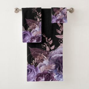 TEJIDO DEL CUARTO DE BAÑO BOTÁNICO DE FLORAL NEGRO