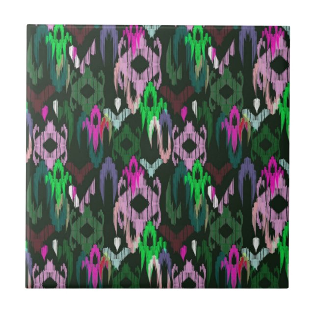 Tejiendo ikat en rosa y verde. Azulejo (Frente)