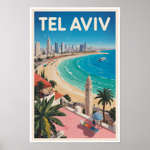 Tel Aviv Israel Ilustración Arte de Viaje Vintage