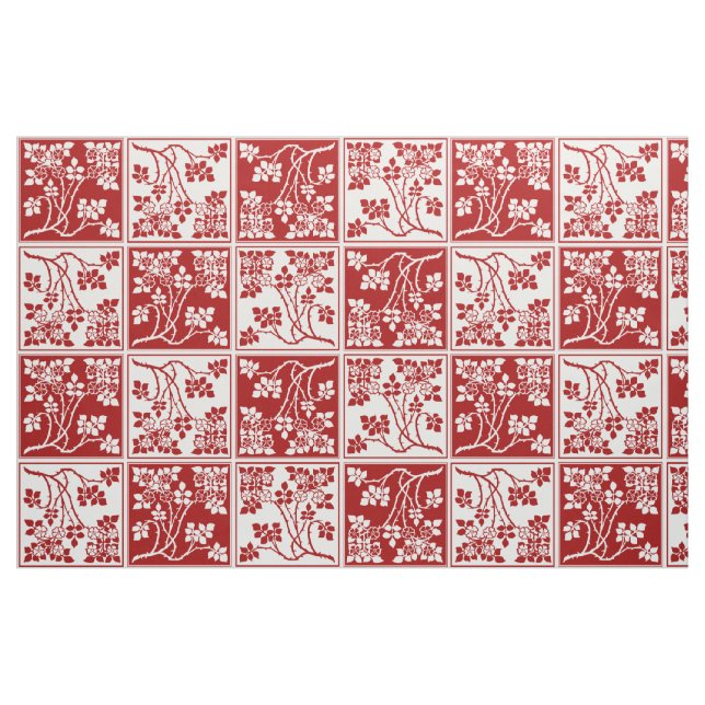 Tela A cuadros floral bonito tejado blanco rojo del ("Cuarto gordo" (fat quarter))