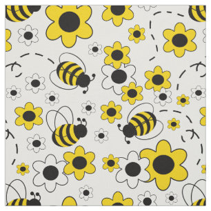 Tela Abeja Bumble Bumblebee Floral amarilla blanca