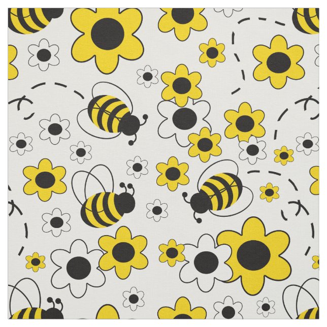 Tela Abeja Bumble Bumblebee Floral amarilla blanca (Retal)