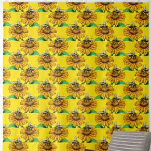 Tela Abeja en diseño de patrón de flor de girasol amari