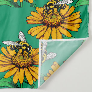 Tela Abeja en diseño de patrón de flor de girasol verde