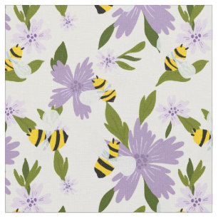 Tela Abejas con burbujas y flores moradas