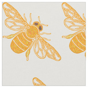 Tela Abejas de miel en patrón repetido en blanco