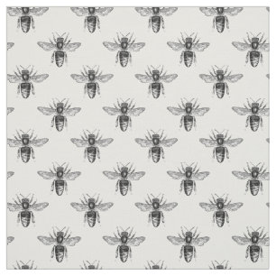 Tela Abejas negras en blanco