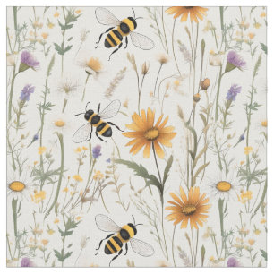 Tela Abejas Y Flores Silvestres,
