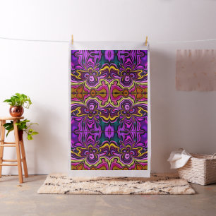 Tela Abstracto Colorful Bold Purple Gold Fabric