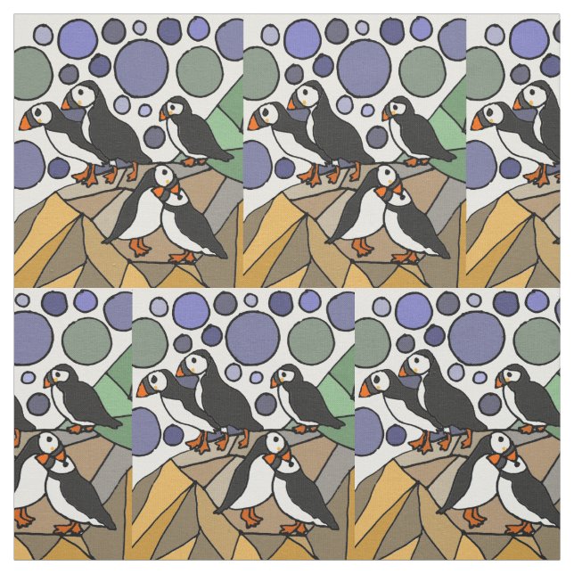 Tela Abstracto de pájaros graciosos de Puffin (Retal)