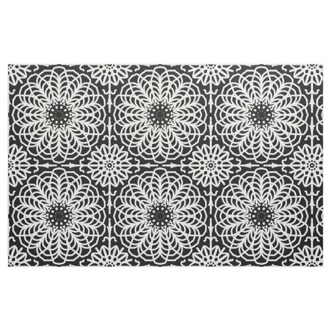 Tela Abstracto geométrico floral blanco negro Boho ("Cuarto gordo" (fat quarter))
