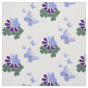 Tela Acento de Garabato de Mariposas Azules Flor Morada