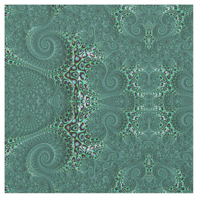 Tela Acero Verde azulado Octopus  de arte fractal fino (De cerca)
