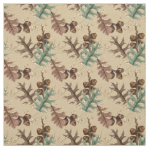 Tela Acorns y hojas en crema